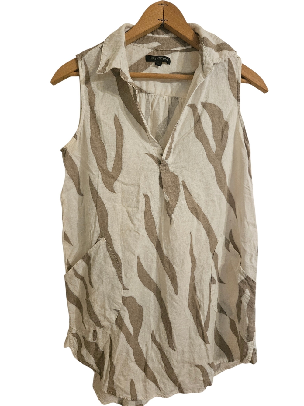 For Cynthia Zebra Print Linen Blend Tunic Cover-up Dress Sz S